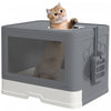 PawHut Foldable Cat Litter Box with Lid, Front Enter & Top Exit Kitten Litter Box Fully Enclosed, Pull-Out Drawer Type Large Cat Toilet with Scoop, Self-Groomer for Kitties, Grey
