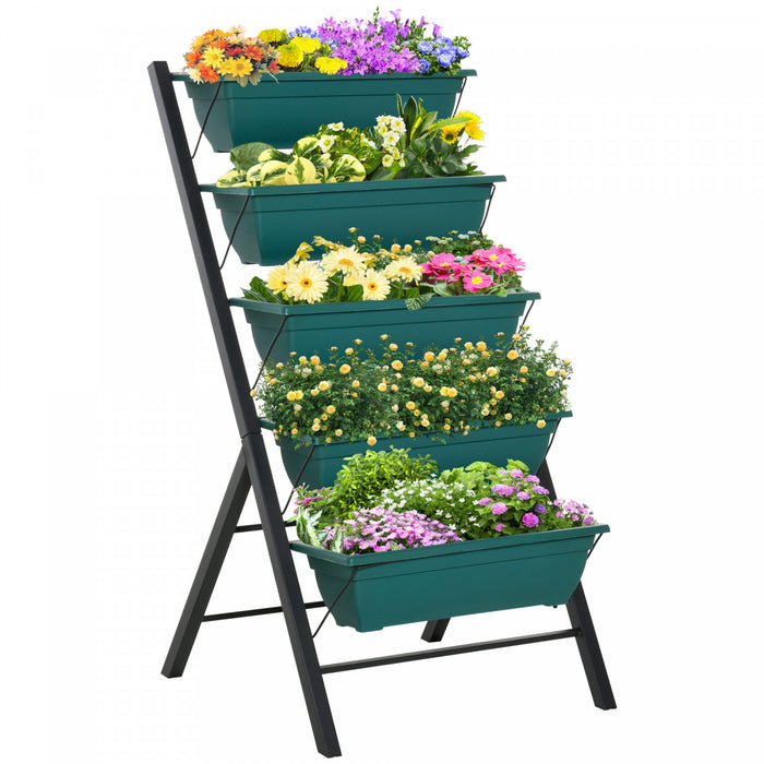Outsunny 5-tier Raised Garden Bed With 5 Planter Box, Outdoor Plant Stand Grow Containers With Leaking Holes For Balcony Patio Outdoor, Green