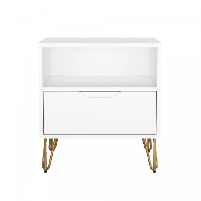 Avira Mid-Century Modern 20\" Nightstand in White (1-Drawer)