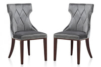 Manhattan Comfort Set of 2 Reine Velvet Dining Chairs - Grey & Walnut