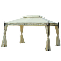 Outsunny 10x13ft Garden Gazebo Double-tiered With Curtain Outdoor Shelter Backyard Canopy Cream Whit