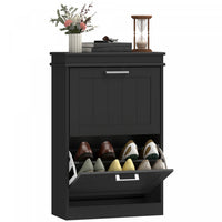HOMCOM Narrow Shoe Cabinet for Entryway with Flip Drawers Adjustable Shelf