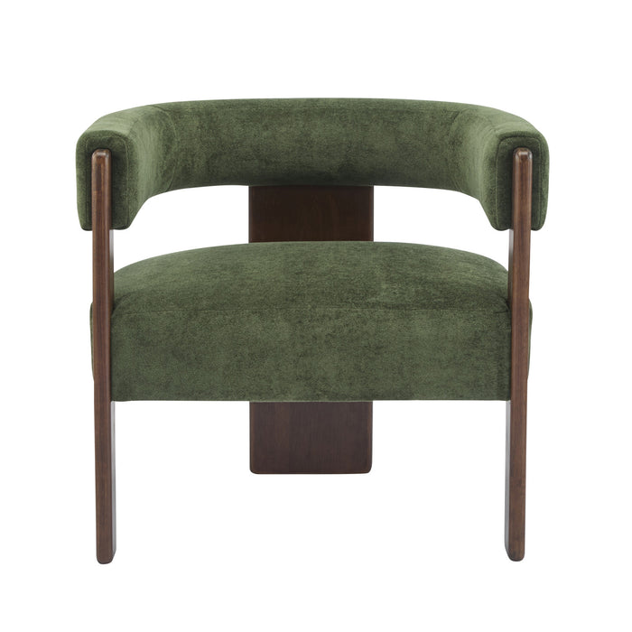 Olivia Velvet Upholstered Accent Armchair with Barrel Back Design and Rubber Wood Frame,Green Accent Chair