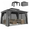 Outsunny 10'x12.5' Patio Outdoor Gazebo with Curtains, Netting, Double Roof