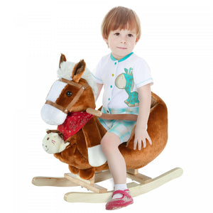Qaba Kids Ride On Rocking Horse With Cradlesong Handle Grip Hand Puppet Traditional Toy Gift For Children 18-36 Months Rocking Toy For Toddler Brown