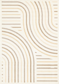 Florence Cream Beige Brown Curved Lines Design Rug, 2'7