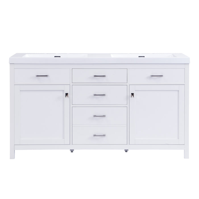 Sorelle 59 Inch Double Sink Bathroom Vanity with Resin Sinks and 3 Drawers, White
