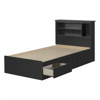 Vito Mates Bed With Bookcase Headboard Set Pure Black - South Shore Twin Bed