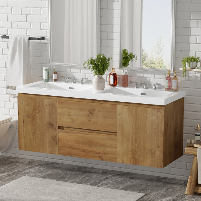 Ethan 59.3-Inch Double Sink Bathroom Vanity with Soft-Close Storage,Wood