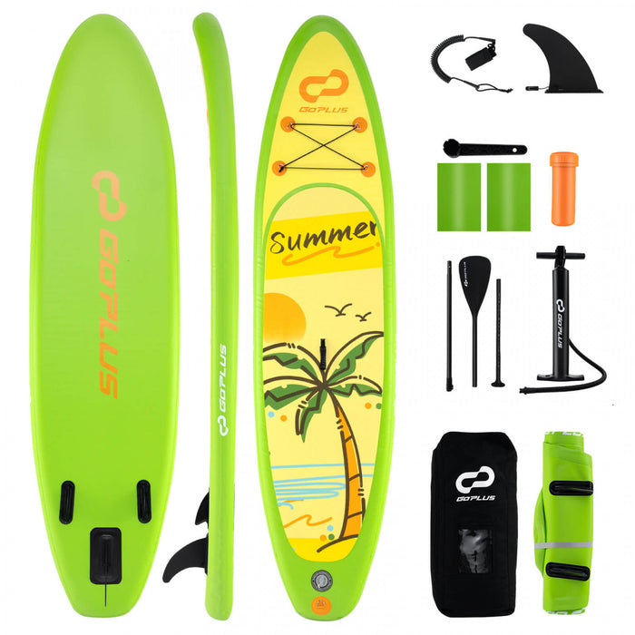 Goplus Large Inflatable Sup Board, Portable Paddle Board With 5d Rings Stand Up Paddle Board For Youth & Adult Green