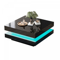 Ryan Rotating Coffee Table with LED Lighting and 360° Swivel Top,Black 