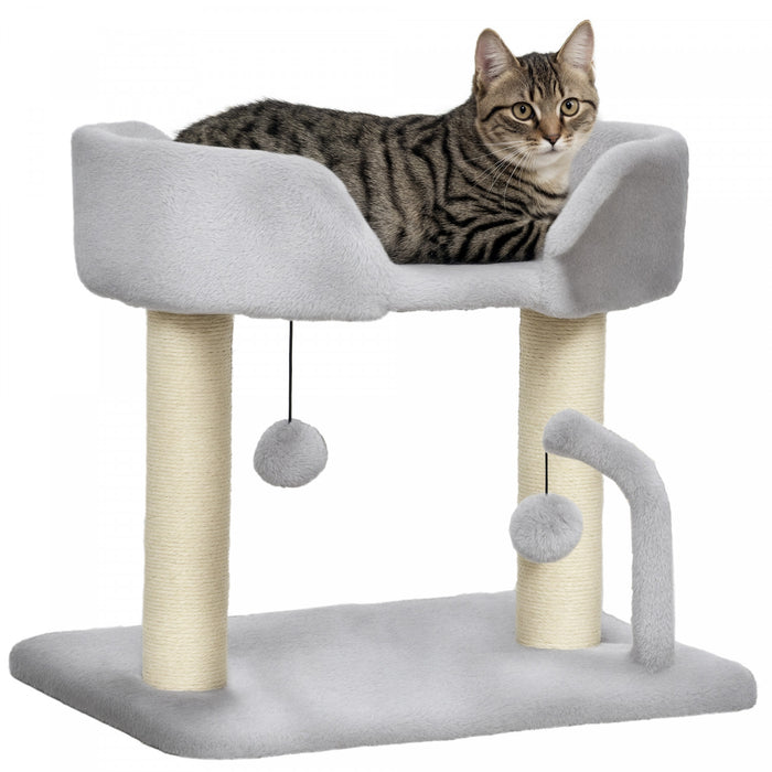 Pawhut Cat Tree, 16.5\" Small Cat Tower Condo For Indoor Cats With Sisal Scratching Posts, Top Perch, Dangling Balls, Cat Activity Centre, Light Grey