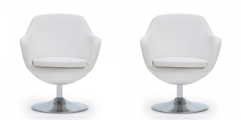 Caisson Modern Upholstered Swivel Lounge Chair in White - Set of 2