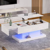 Logan Lift-Top Coffee Table with LED Lighting and Extendable Desktop,White