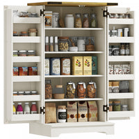 HOMCOM Kitchen Pantry Storage Cabinet with Adjustable Shelves Cream White