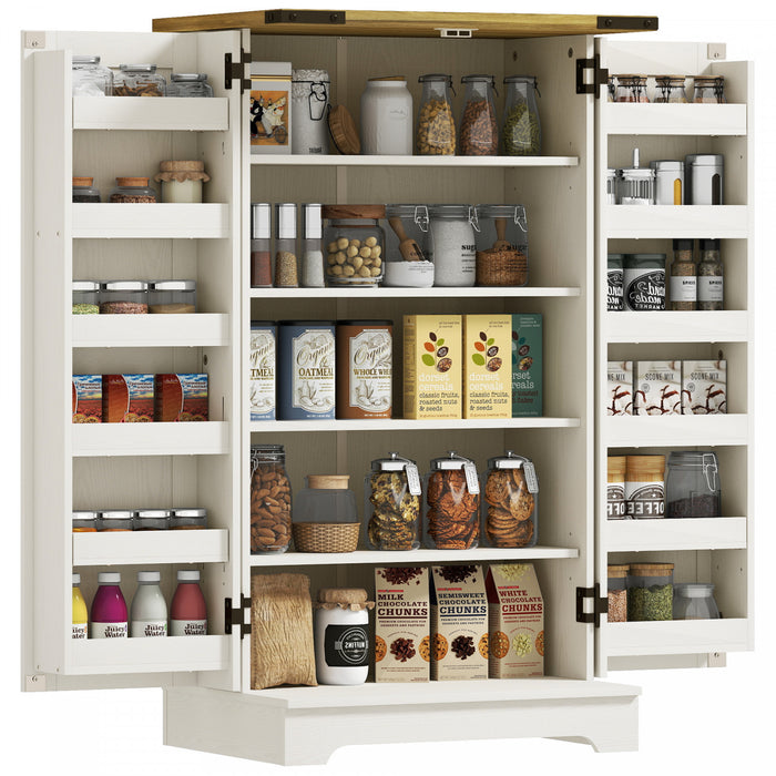 HOMCOM Kitchen Pantry Storage Cabinet with Adjustable Shelves Cream White