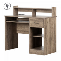 Axess Office Desk with Keyboard Tray and Drawer with USB Port Weathered Oak - South Shore 
