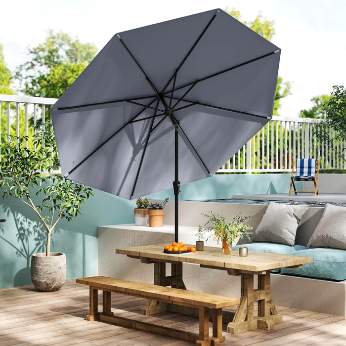 Costway Patio Umbrella with Push Button Tilt, Crank Handle, 8 Sturdy Ribs for Patio, Garden Gray