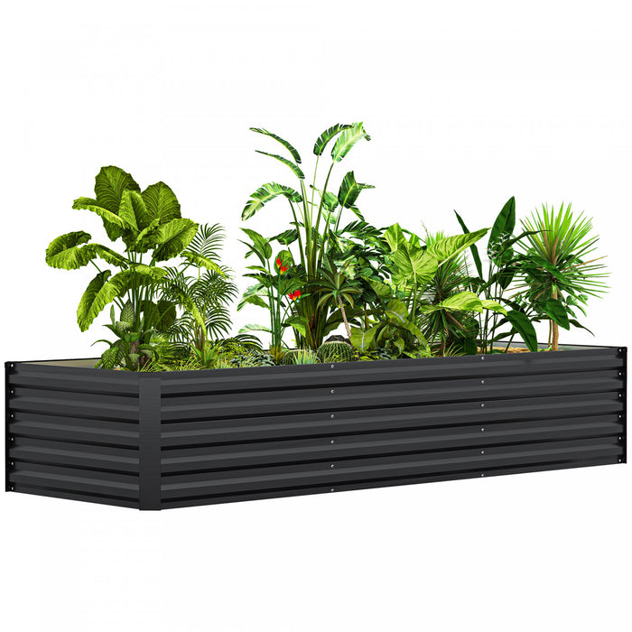 Outsunny 8x2.6x1.5ft Galvanized Raised Garden Bed, Open Bottom, Dark Grey