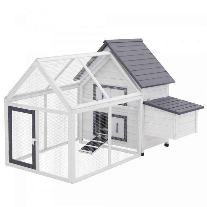 Pawhut 65\" Chicken Coop Wooden Hen House Rabbit Hutch Poultry Cage Pen Outdoor Backyard With Nesting Box, Ramp, Run, And Ladder