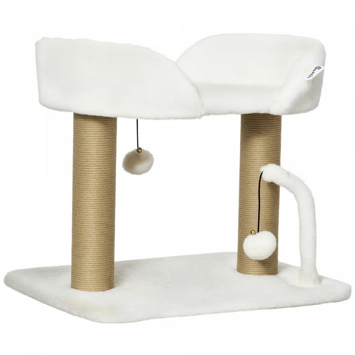 Pawhut Cat Tree, 16.5\" Small Cat Tower Condo For Indoor Cats With Jute Scratching Posts, Top Perch, Dangling Balls, Cat Activity Centre, White