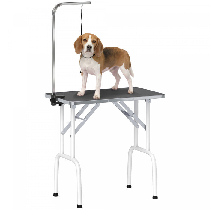 PawHut 32in Foldable Dog Grooming Table for Small Dogs, Pet Grooming Table for Dogs Cats with Adjustable Arm, Non-Slip Surface, Black