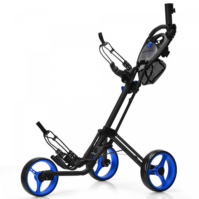 Goplus Folding 3 Wheels Golf Push Cart W/brake Scoreboard Adjustable Handle Blue