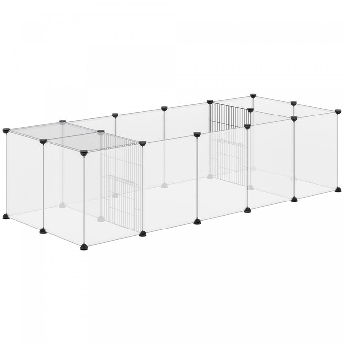 Pawhut 20 Panels Diy Pet Playpen, Small Animal Cage With Door, Top Cover, Indoor Yard Fence For Guinea Pig, Hedgehog, Bunny, 69\" X 28\" X 18\", White