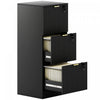 HOMCOM 3 Drawer File Cabinet Fluted Vertical Filing Cabinet with Lock Black