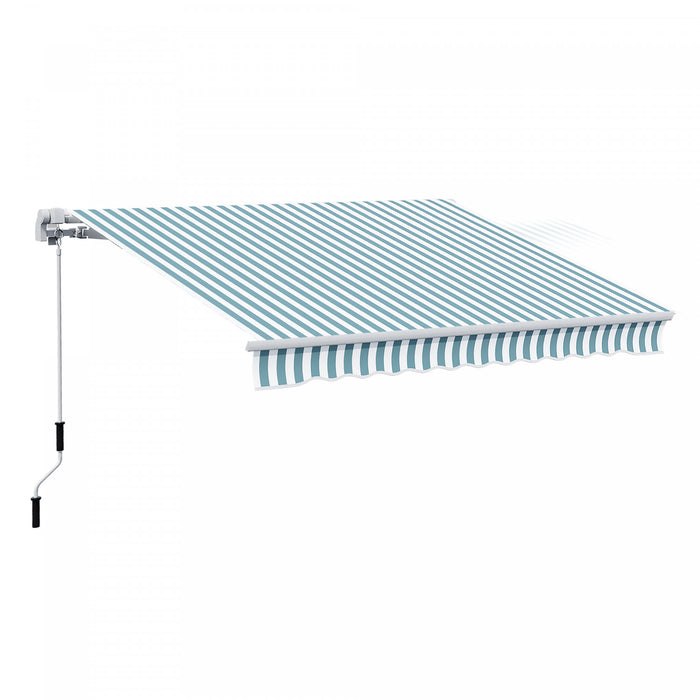 Outsunny 12' X 10' Retractable Awning Patio Sun Shade Shelter With Manual Crank Handle, Uv & Water-resistant Fabric And Aluminum Frame For Deck, Balcony, Yard, Green And White