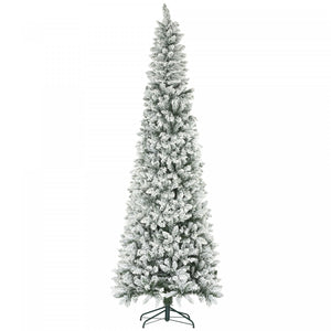Homcom 9ft Flocked Pencil Artificial Christmas Tree With Steel Base, Green