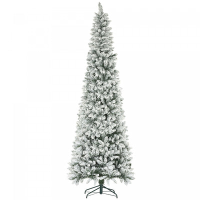Homcom 9ft Flocked Pencil Artificial Christmas Tree With Steel Base, Green|Homcom Arbre De Noel Artificiel Floque De 9 Pieds Avec Base En Acier, Vert