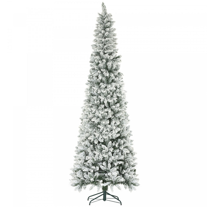 Homcom 9ft Flocked Pencil Artificial Christmas Tree With Steel Base, Green