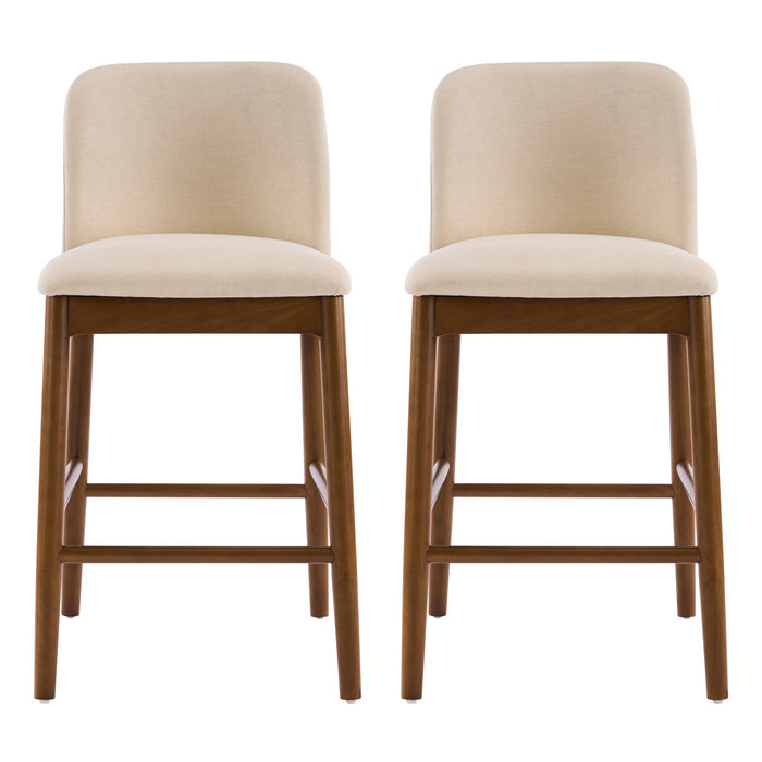 Lois Rubber Wood Counter Stool Set of 2 with Upholstered Seat and Footrest,Beige