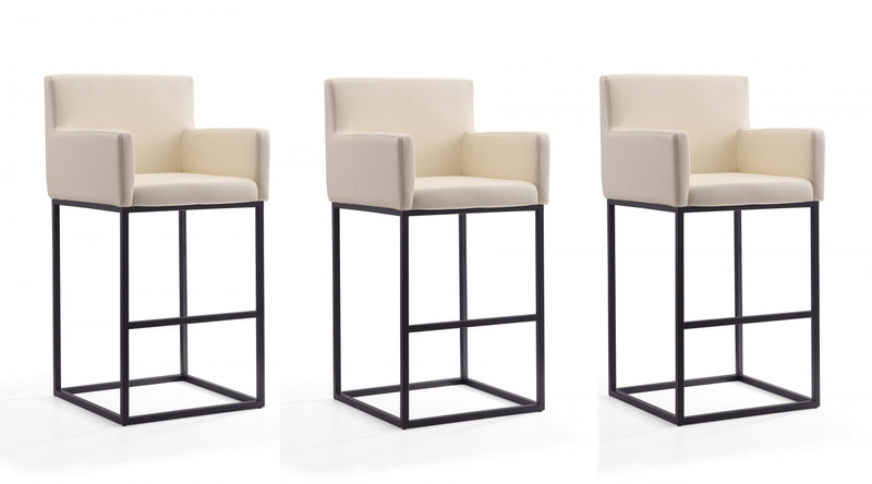 Ambassador Mid-Century Modern Metal Upholstered Barstool in Cream - Set of 3 Bar Stool