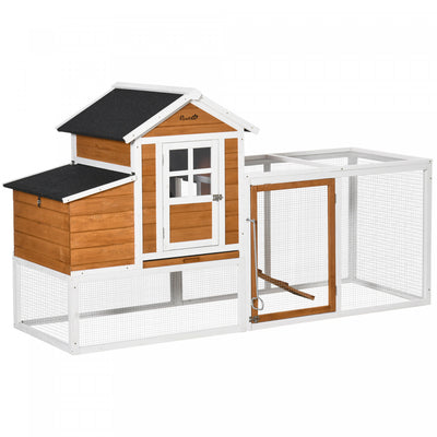Pawhut Chicken Coop, 76"L Weatherproof Wooden Chicken Run with Nesting Box, Tray, Ramp and Perches, Poultry Cage for Outdoor, Backyard, for 2–4 Hens, Rabbits, Ducks, Orange