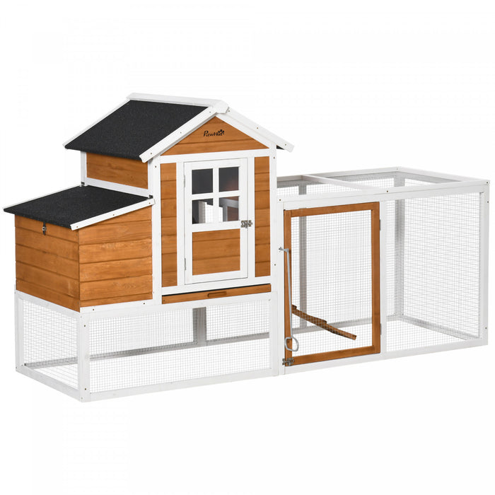 Pawhut Chicken Coop, 76\"L Weatherproof Wooden Chicken Run with Nesting Box, Tray, Ramp and Perches, Poultry Cage for Outdoor, Backyard, for 2–4 Hens, Rabbits, Ducks, Orange