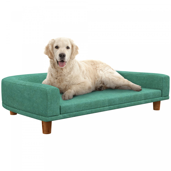 PawHut Dog Sofa, Dog Couch Bed for Large Dogs, Elevated Pet Cat Sofa Bed with Removable Washable Cover, Anti-slip Foot Pads, Green