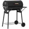 Outsunny 30" Portable Barrel Charcoal BBQ Grill, Steel Outdoor Barbecue Smoker with 370 Square Inches Cooking Space, Storage Shelf, Wheels for Garden Camping Picnic, Black