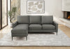Upholstered Chaise Sofa Lounger, 85\" Wide, Dark Grey Leather Look, Black Metal Legs Sofa