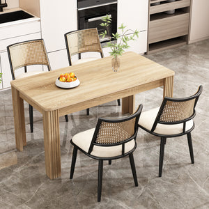 Oliver Modern Dining Chairs with PU Upholstered and PE Rattan Backrest Set of 4,Black