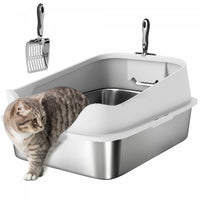PawHut Cat Litter Box Stainless Steel, High Sided with Metal Litter Scoop, Never Absorbs Odors, Anti Leakage & Easy to Clean, 24