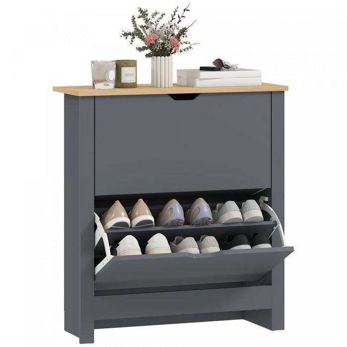 HOMCOM Narrow Shoe Cabinet for Entryway w/ 2 Flip Drawers Adjustable Shelf