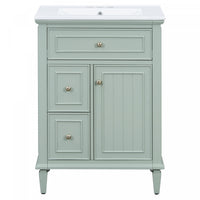 Vivo 24 Inch Single Sink Bathroom Vanity with Flip Drawer and Solid Wood Legs, Green 