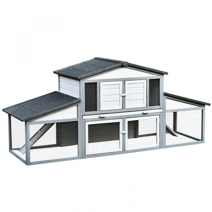 Pawhut 88.5\" X 27.5\" X 39.25\" Deluxe Wooden Rabbit Hutch Backyard Bunny Cage Small Animal Living House With Outdoor Run, Grey