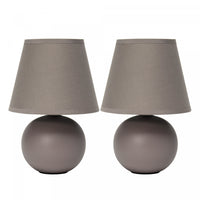 Simple Designs Mini Ceramic Globe 2-Piece Table Lamp Set - Grey