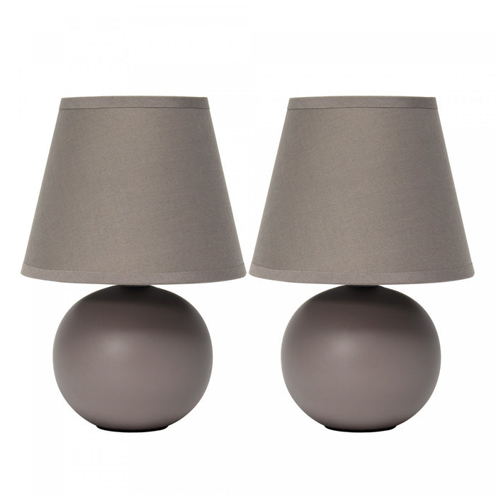 Simple Designs Mini Ceramic Globe 2-Piece Table Lamp Set - Grey