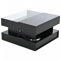 Oliver Lift-Top Coffee Table with LED Lighting and Glass Tabletop,Black 