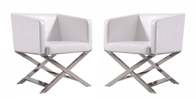 Hollywood Contemporary Vegan Leather Accent Armchair in White - Set of 2