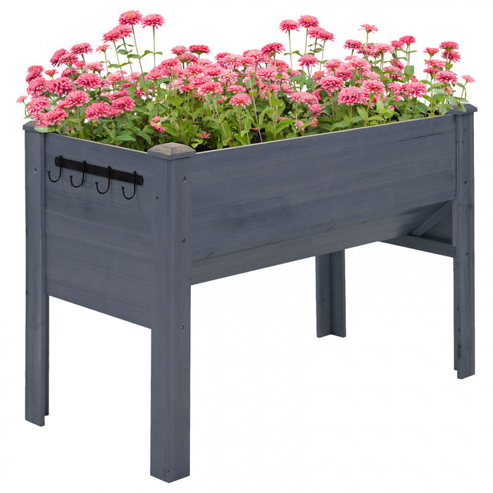 Outsunny Raised Garden Bed With Hooks, 660lb Capacity Wood Elevated Planter Box With Water Draining And Liner, Funnel Design For Vegetable, Herbs, Flower, 48\" X 24\" X 32\", Grey
